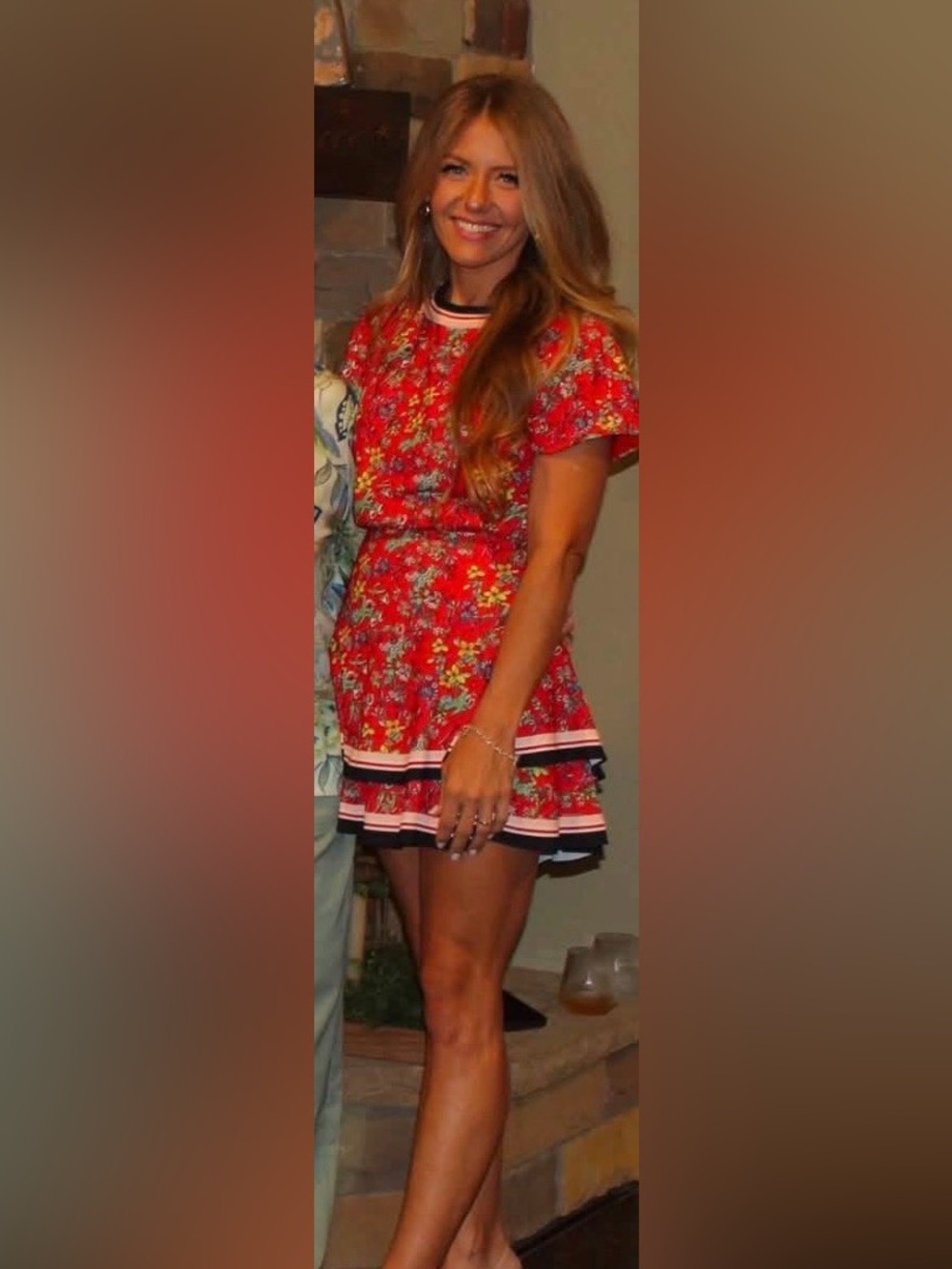 Alice + Olivia Red Floral Tie-Back Casual Dress - Picture 2 of 9